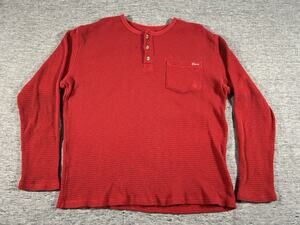 Seager Coors Banquet Thermal Henley Waffle Shirt Mens Large Red Long Sleeve
